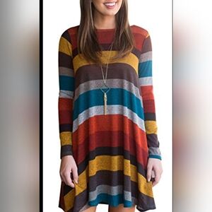 BOGO Bellamie Striped Long Sleeve Sweater Dress with Pockets - 1X